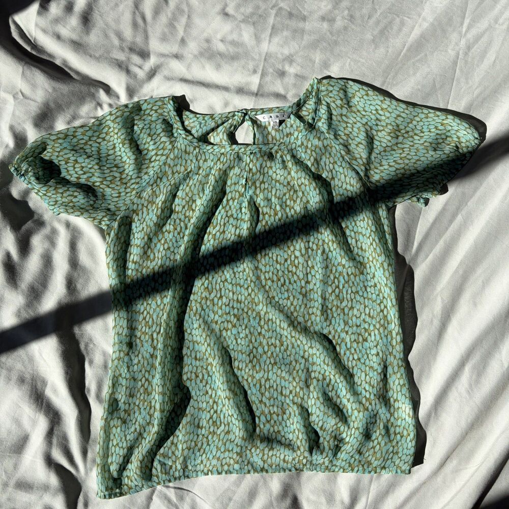 CAbi Women Green Short Sleeve Blouse XS